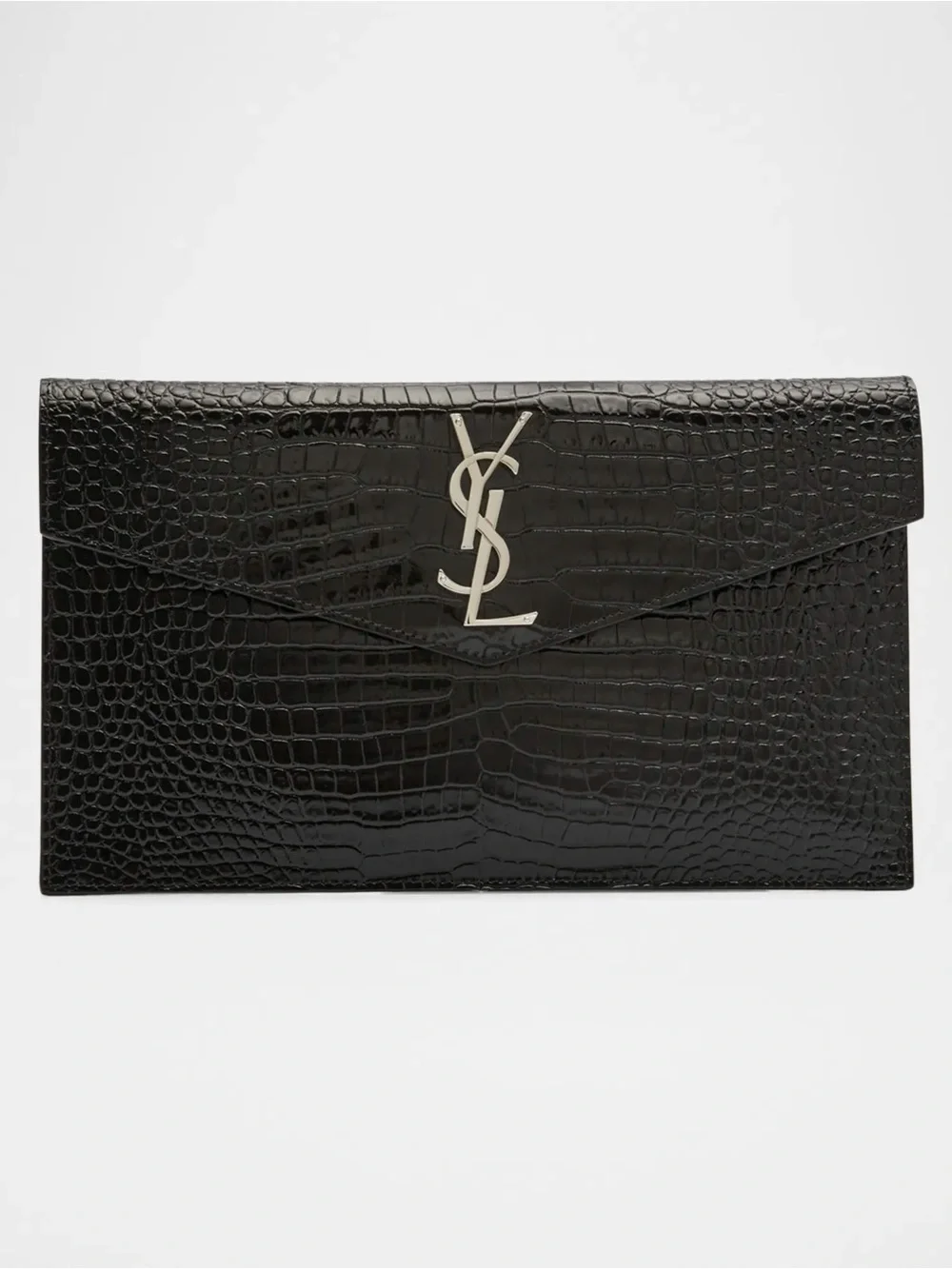 SAINT LAURENT Uptown Pouch / Clutch Medium In Croc-Embossed Leather - Picture 2 of 3